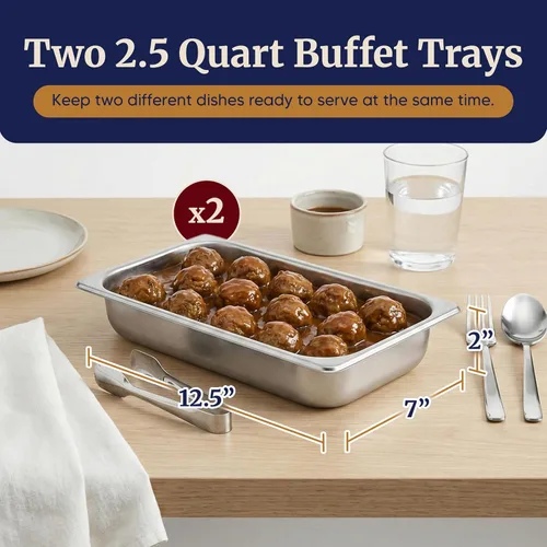 Vista 3 de Elite Gourmet EWM-6122 Bandejas dobles de 2 x 2.5 cuartos de galón, servidor de buffet, control de temperatura del calentador de alimentos, tapas