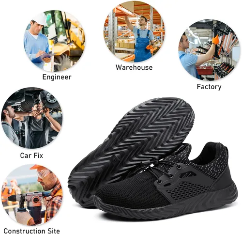 Vista 7 de Furuian Zapatos indestructibles con punta de acero para hombres y mujeres, ligeros, resistentes a pinchazos, zapatos de trabajo de seguridad
