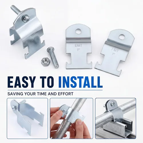 Vista 4 de Landhoow Emt Pipe - Abrazaderas universales de puntal para canal, accesorio de conducto electro galvanizado con perno y tuerca, herramienta