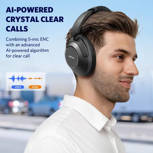Vista 6 de EarFun Wave Pro - Auriculares inalámbricos con cancelación activa de ruido, auriculares Bluetooth sobre la oreja, sonido Hi-Res LDAC, 5 micrófonos