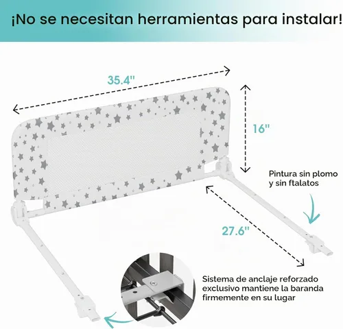 Vista 3 de NUTIKAS Protector de riel de cuna para niños pequeños, rieles de cama de 35.3 pulgadas, protector lateral de seguridad convertible con malla Blanco