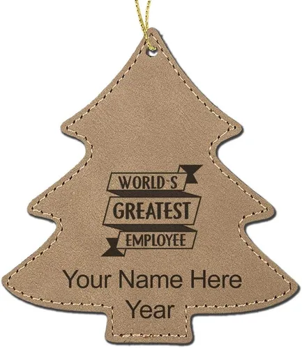 Vista 3 de LaserGram Adorno de Navidad personalizado, el mejor empleado del mundo, piel sintética, idea de regalo personalizada grabada con láser