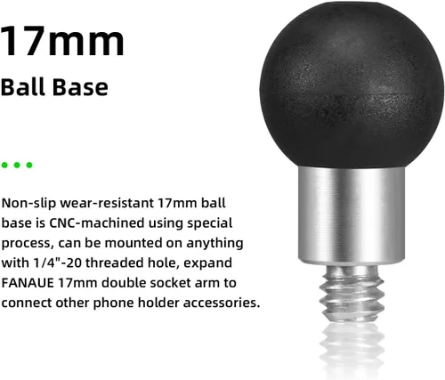 Vista 5 de FANAUE Adaptador de cabeza de bola de aluminio de 0.669 in con rosca de 1/4 de pulgada, compatible con Garmin GPS RAM Mount y brazo de enchufe