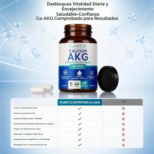 Vista 7 de Calcio AKG Suplemento 1200mg, 60 Cápsulas - Energía Celular