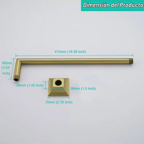 Vista 2 de SE91078-16BG - Brazo de ducha con brida, acero inoxidable cepillado de 16 pulgadas, brazo de extensión de cabezal de ducha montado en la pared