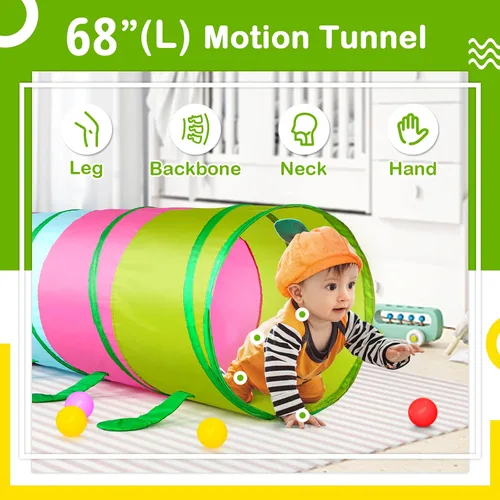 Vista 3 de Moncoland Tienda de campaña de túnel de juego para niños pequeños, colorido juguete desplegable para bebés, niños o perros y gatos con malla