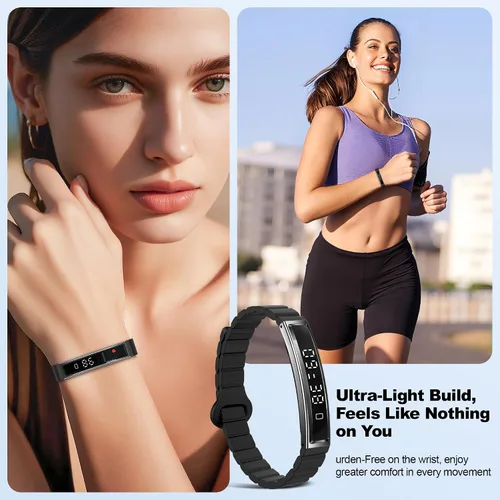 Vista 4 de Pulsera inteligente para mujer, rastreador de actividad de salud, frecuencia cardíaca 24/7, oxígeno en sangre y monitor de estrés, monitor de sueño