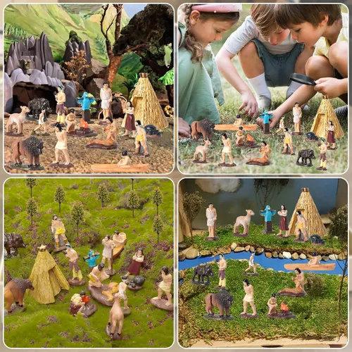 Vista 7 de Hiawbon Juego de 15 figuras indias americanas, figuras indias en miniatura con accesorios, figuras de resina, figuras de indios americanos