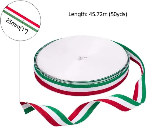 Vista 3 de PH PandaHall Cinta de rayas rojas, blancas y verdes, de 50 yardas, bandera italiana, cinta patriótica, decoraciones navideñas italianas, cintas