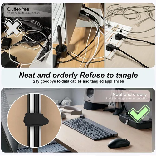 Vista 5 de 20 bridas de silicona para cables de 3 pulgadas, organizador de cables reutilizables pequeños para cables de carga, auriculares, cables de Negro