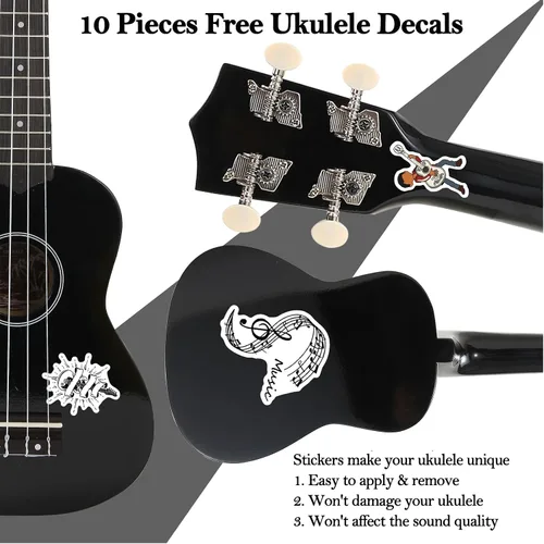 Vista 5 de Kit de ukelele soprano para principiantes de 21 pulgadas con correa de sintonizador de bolsa de concierto en línea gratuita, rápido de aprender