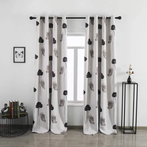 Vista 3 de Taisier Home - Cortinas de oscurecimiento para ventana, de ojales, diseño de pintura tradicional china de tinta con hojas estilizadas y flores, obra