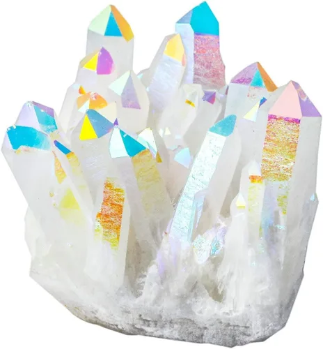 Vista 4 de Rockcloud Piedra bruta AB con revestimiento de titanio, figura de geoda drusa en racimo para decoración de boda en casa, oficina, 2