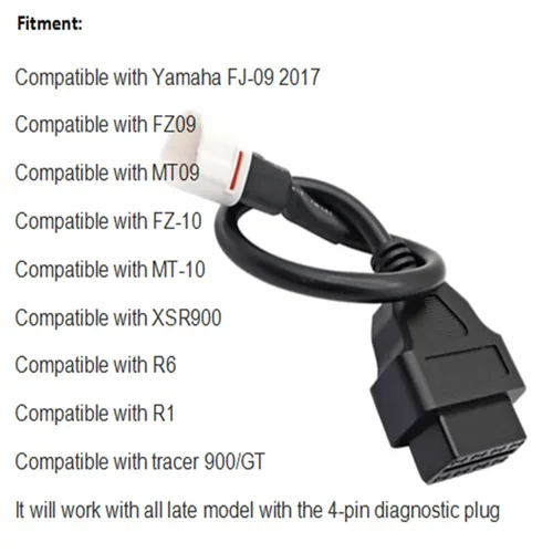 Vista 3 de GXARTS Cable de diagnóstico de 4 pines a OBD2 compatible con Yamaha FJR FZ09 FZ10 MT07 MT09 MT10 R1 R6 TMAX 530 XSR 700 900 XT1200ZE 4 pines OBDII