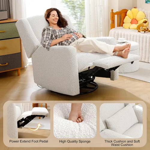 Vista 9 de Juego de 2 mecedoras eléctricas para guardería, tela de peluche agradable a la piel, silla reclinable giratoria dorada, silla de lactancia eléctrica