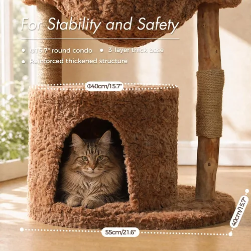 Vista 4 de PAWZ Road Árbol moderno para gatos con poste rascador de madera maciza natural, torre para gatos de 40 pulgadas con cesta de mimbre grande, hamaca
