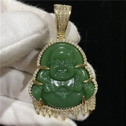 Vista 5 de Collar con colgante de jade verde con diseño de buda sonriente y sonriente de jade hecho a mano de 0.118in 23.6in