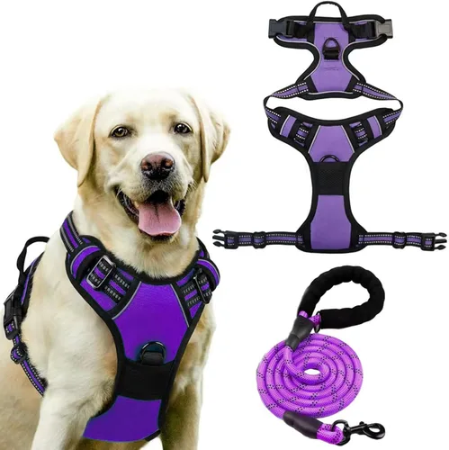 Vista 12 de Dog Harness, No Pull Large, Release on Neck, Front Back Clips Dog Vest Harness Reflective Adjustable Padded,for Outdoor Walking Training(L,Black)