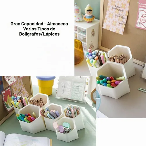 Vista 4 de BTSKY Soporte hexagonal creativo para bolígrafo, contenedor para bolígrafos, olla de cepillo, organizador de almacenamiento de escritorio combinado