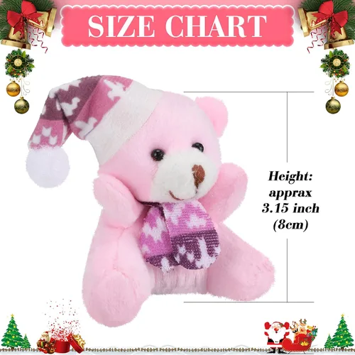 Vista 2 de 12 piezas de mini oso de Navidad de 3.15 pulgadas, oso de peluche suave, juguete de animal de peluche, adorno lindo para árbol de Navidad, llavero