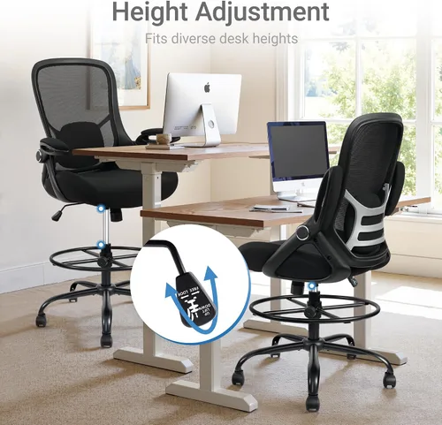 Vista 3 de HYLONE Silla de dibujo grande y alta de 400 libras, asiento grueso de 5 pulgadas, silla de oficina alta, reposabrazos abatibles, silla ergonómica