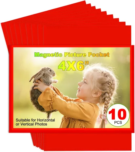 Vista 32 de CHUNNIAO Paquete de 24 imanes de fotos para refrigerador, más solución para mostrar tus fotos, 12 marcos de fotos para refrigerador y 12 hojas