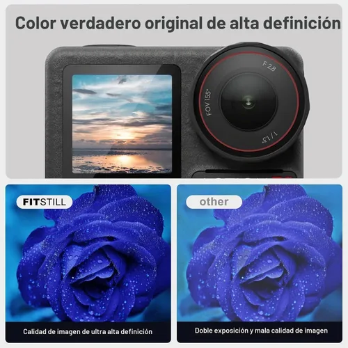 Vista 4 de FiTSTILL Protector de pantalla de vidrio templado con tapa de lente de silicona para DJI Osmo Action 4, dureza Ultra HD 9H, resistente a