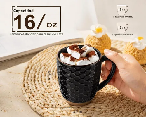 Vista 2 de GBhome - Juego de 4 tazas de café grandes hechas a mano de 16 onzas