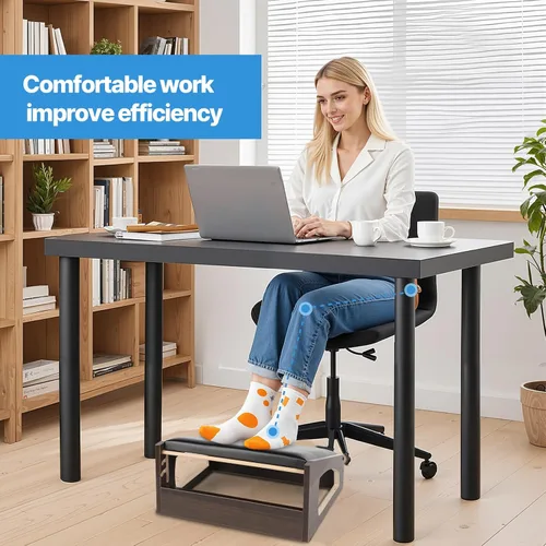 Vista 3 de Reposapiés ergonómico, 4 alturas ajustables, reposapiés debajo del escritorio, almohadillas suaves, reposapiés para oficina, mejora la postura