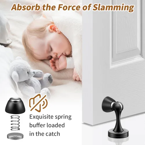 Vista 6 de KOLAKO Topes Magnéticos para Puerta, Tope de Puerta de Acero Inoxidable con Imán, Tope de Puerta Satinado Cepillo de Níquel, Negro, Soporte