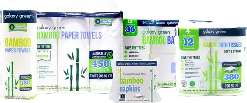 Vista 10 de Servilleta de papel desechable de bambú de 2 capas (100 unidades x paquete de 12)