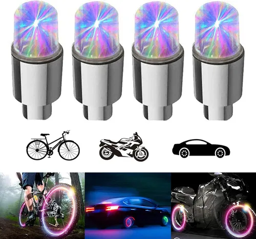 Vista 9 de Paquete de 4 luces LED para rueda de bicicleta, tapones para válvulas de neumáticos de automóvil, tapas de vástagos de bicicleta, motocicleta
