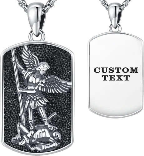 Vista 2 de Brisskaari Collar con colgante de San Miguel, San Cristóbal, San Patricio, San Juda, San Benito, San José, plata de ley 925, medalla de amuleto