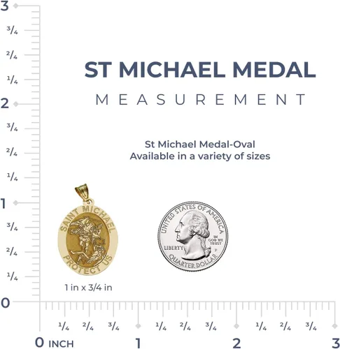 Vista 4 de Collar de San Miguel católico con colgante ovalado de San Miguel para mujeres y hombres, fabricado en oro amarillo o blanco de 14 quilates y plata