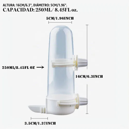 Vista 6 de Pet Bird Waterer – Comedero automático de agua de loros de 8.45 onzas líquidas, dispensador de jaula de pájaros suspendido para periquitos