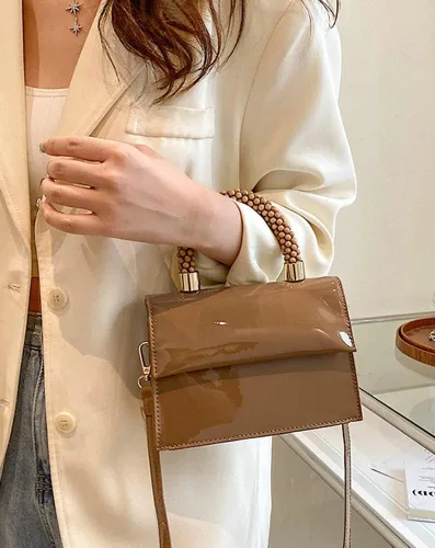 Vista 3 de Bolso Hobo brillante para mujer, estilo retro, de charol, bolso de hombro con cuentas de diseñador, bolsos de mano, bolso elegante para fiesta