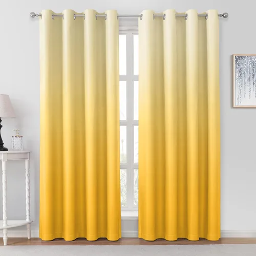 Vista 11 de HOMEIDEAS Cortinas Blackout Negras Ombré de 52 x 63 Pulgadas de Largo Degradado Oscurecimiento de Habitación Aislamiento Térmico Ahorro de Energía