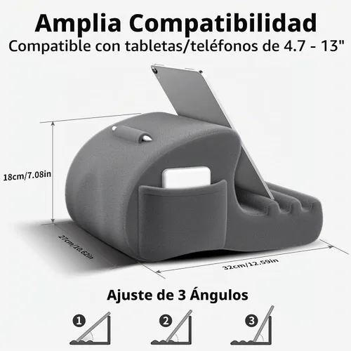 Vista 7 de Soporte de almohada para iPad de tableta, soporte de tableta para regazo Gris