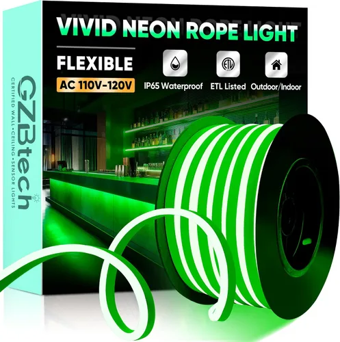 Vista 31 de GZBtech Tira de luces LED flexibles de neón de 16.4 pies, tira de luz impermeable CA de 110-120 V, 120 LEDs/M, iluminación de neón conectable