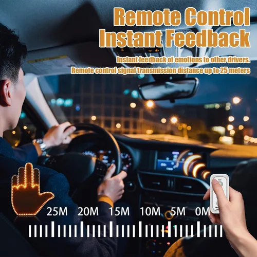 Vista 6 de Luces LED de dedo para automóvil, luz de gesto, divertidas luces de advertencia multifuncionales, luz trasera para compartimiento de equipaje, luces
