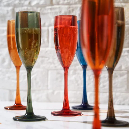 Vista 5 de The Wine Savant - Juego de 6 copas de champán de plástico acrílico estilo europeo Copas de champán coloreadas reutilizables para brindis 100%