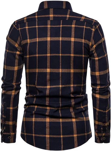 Vista 3 de Vifucz Camisetas para hombres Botones Abajo Tops a Cuadros Cuello Alto Manga Larga Camisetas Casuales Túnica Ropa