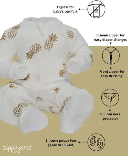 Vista 29 de ZippyJamz - Pijama orgánica para bebé con pies y cremallera para cambiar pañales fácil y rápido