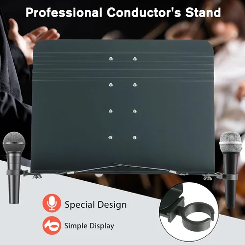 Vista 6 de RANMING Soporte de música resistente de doble uso, plegable, para partituras, soporte ajustable para notas musicales con soporte para micrófono, Azul