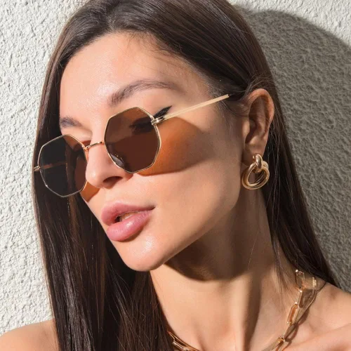 Vista 5 de ENTHYI Gafas de sol de polígono para mujeres/hombres, gafas de sol vintage octágonas de metal