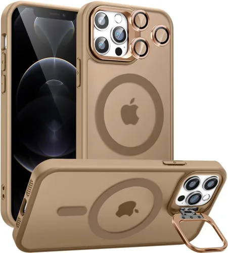 Vista 17 de Funda magnética para iPhone 11 con soporte, compatible con Magsafe, protección militar y protector de lente de cámara, funda translúcida mate