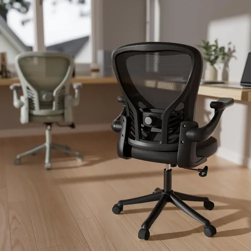 Vista 8 de GYI - Silla de escritorio ergonómica de malla, color negro Brazos abatibles 3D, soporte lumbar ajustable, altura ajustable, sala de estudio
