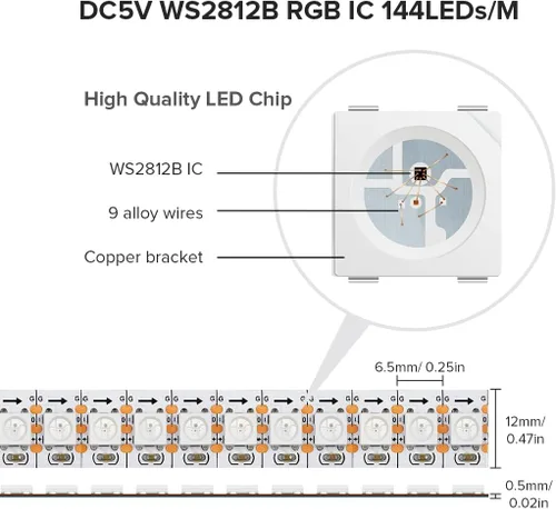 Vista 2 de SEZO WS2812B Tira de luz LED 3.3FT/1M 144LEDs/m direccionable individualmente programable 5050SMD Digital RGB aleación alambres Flexible Dream