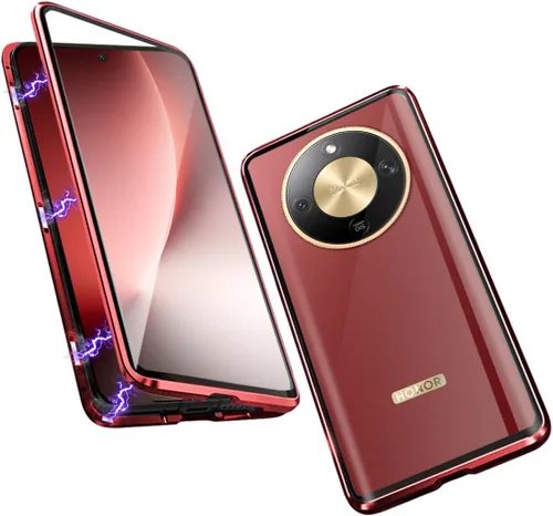Vista 14 de QUIETIP Funda magnética para Honor Magic 8 Lite/Honor X9d, marco de metal de doble cara cubierta de vidrio templado transparente, negro