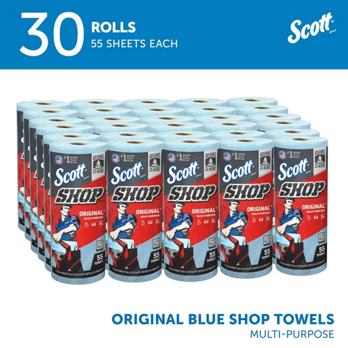 Vista 2 de Scott Original (75130) - Toallas para taller, azules, 1 rollo por paquete, 30 paquetes por caja